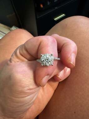 Charles & Colvard Round Brilliant Cut Moissanite Graduated Halo Engagement Ring